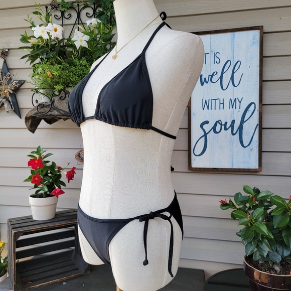 BODY GLOVE ♡ Sweet Cute 'n Sexy Black 2pc String Slidder Bikini Swimsuit M/M - Picture 4 of 17